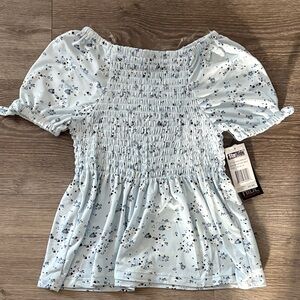 Floral Smocked Blue Top - Girls 10/12 M - NWT